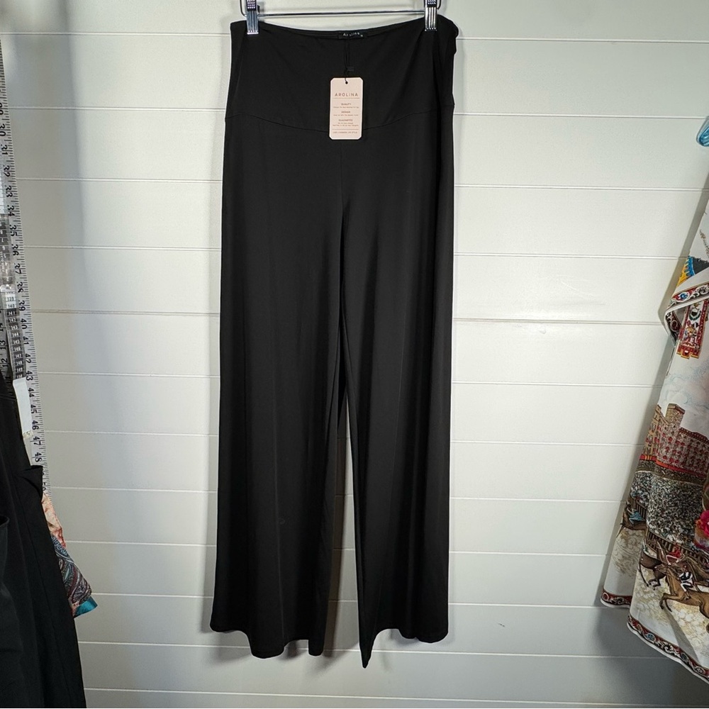 NWT Arolina Stretchy Wide Leg Palazzo Pants High Waist Black Medium - Picture 4 of 7